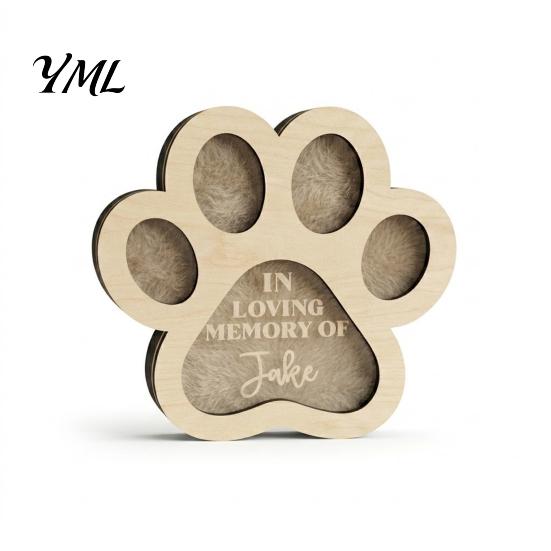Haar-Erinnerungsbox als Mitgefühl-Geschenk bei Haustierverlust, Niedliche Pfotenform Gedenk-Holz-Erinnerungsbox für Katzenfell Hunde und Katzen,