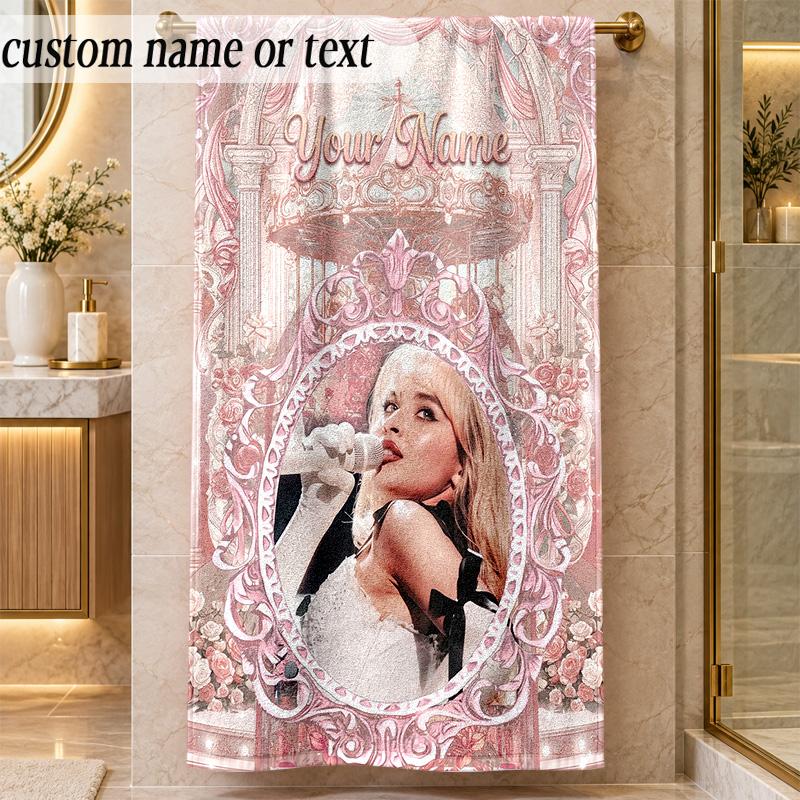 Beach TowelSabrina Carpenter Custom Name Text Personalized Soft Towel for Beach Pool Indoor Home Decor Gift