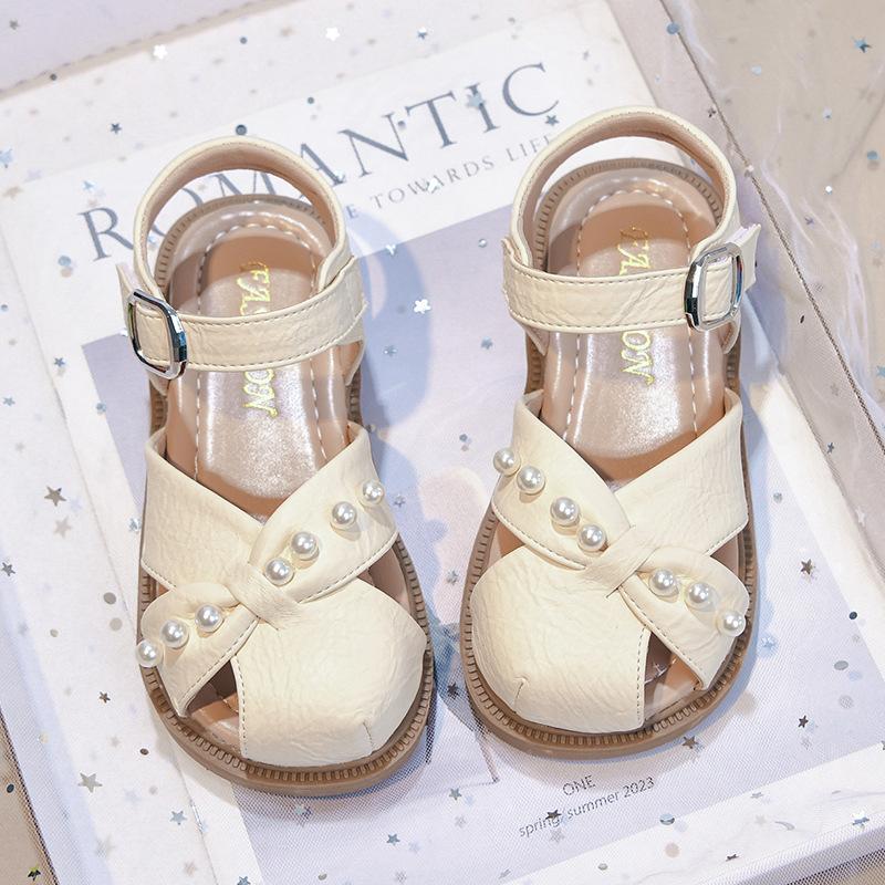 Girls Closed Toe Sandals New Summer French Soft Sole Beach Shoes Sweet Princess Sandals for Baby Little Girls
