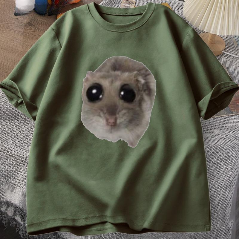 Sad Hamster T Shirt Funny Cute Cat Hamster Meme Trend Tshirt for Unisex WOMEN Cotton Tshirt Summer Short Sleeve Unisex Tee tops