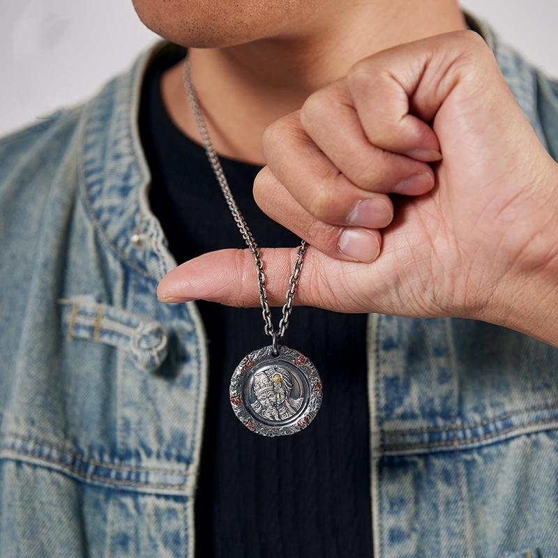 Necklace Zakiram·goddess of Wealth Versatile Six-character Mantra Retro Pendant for Men and Women