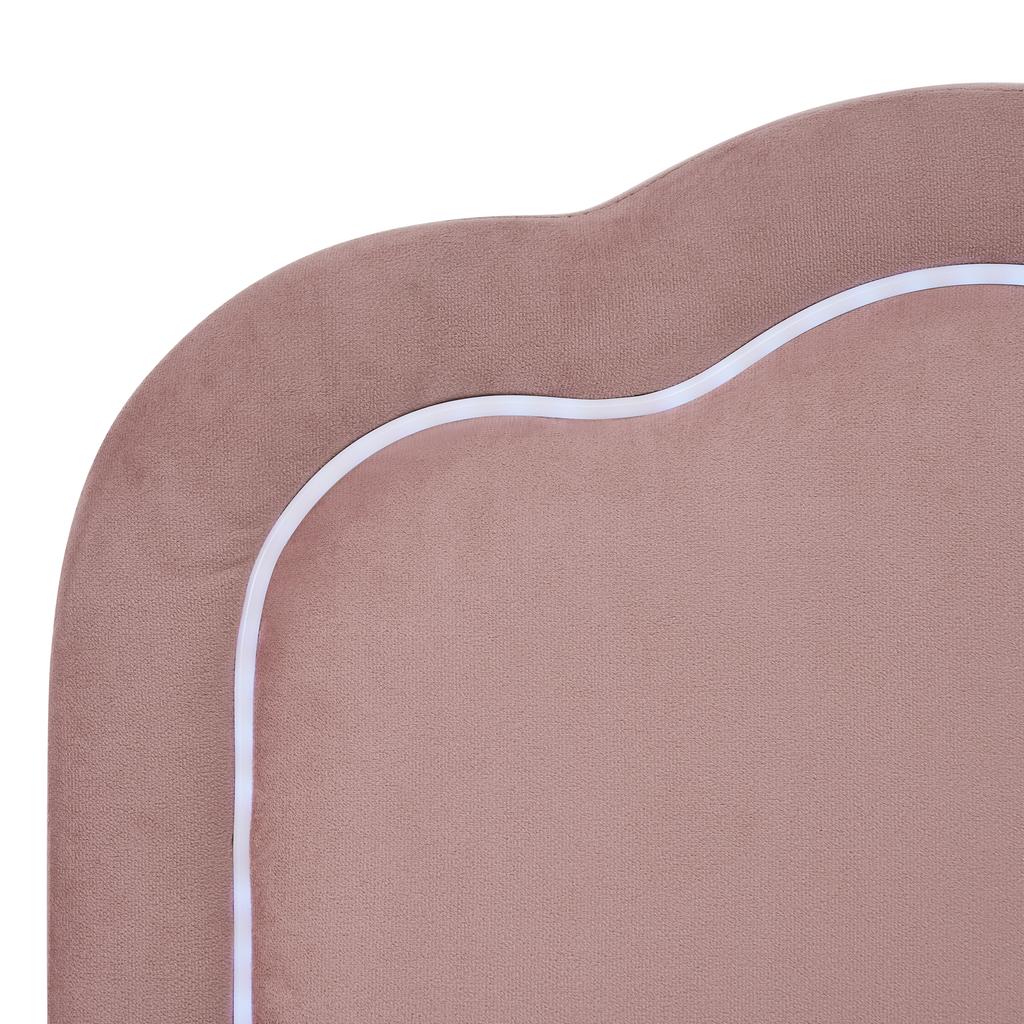 Letto imbottito LED Matrimoniale 140 x 200cm, Struttura letto con rete a doghe e testiera regolabile, in Rosa, Letto per ragazzi/e Camera da letto Stanza degli ospiti-Velluto