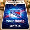Flannel BlanketNew York Rangers Custom Name Text Personalized Soft Warm Throw Blanket Home Decor Gift