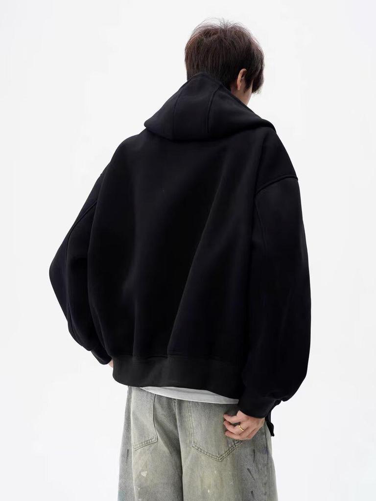 Trendy American High Street Double Zipper Basic Heavyweight Loose Cardigan Hoodie