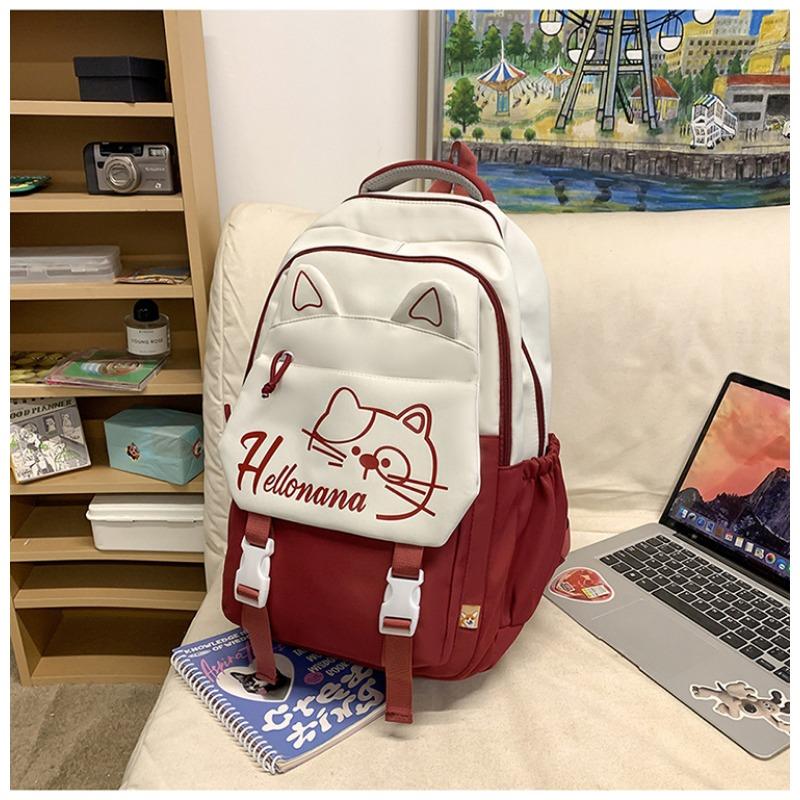 New Student Schoolbag Female Junior High School Students' Large-capacity Leisure Simple Kitten Printed Backpack Backpack
