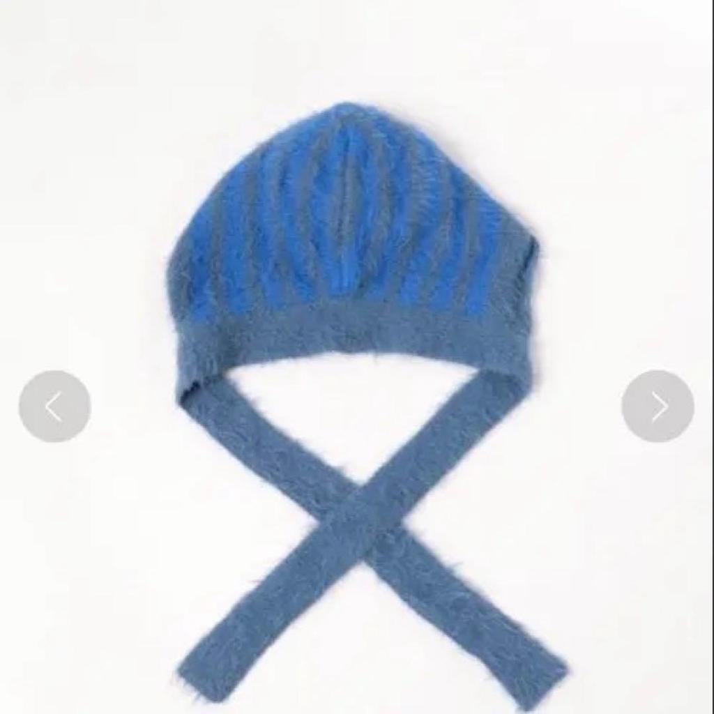 Used Ray BEAMS Fur Knit Hat Blue/gray