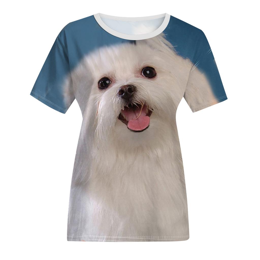Women's Fashion Casual Digital Print With Simulation Cat And Dog Short-sleeved T-shirt Top