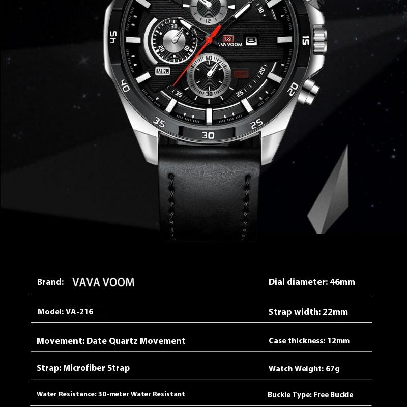 VA VA VOOM Brand Sports Watch Men's Waterproof Belt Business Watch