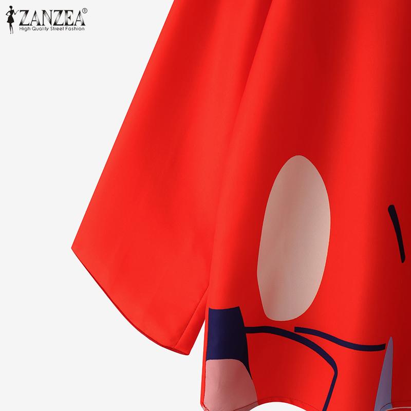 ZANZEA Dámská ležérní halenka s kulatým výstřihem, volným 3/4 rukávem a potiskem