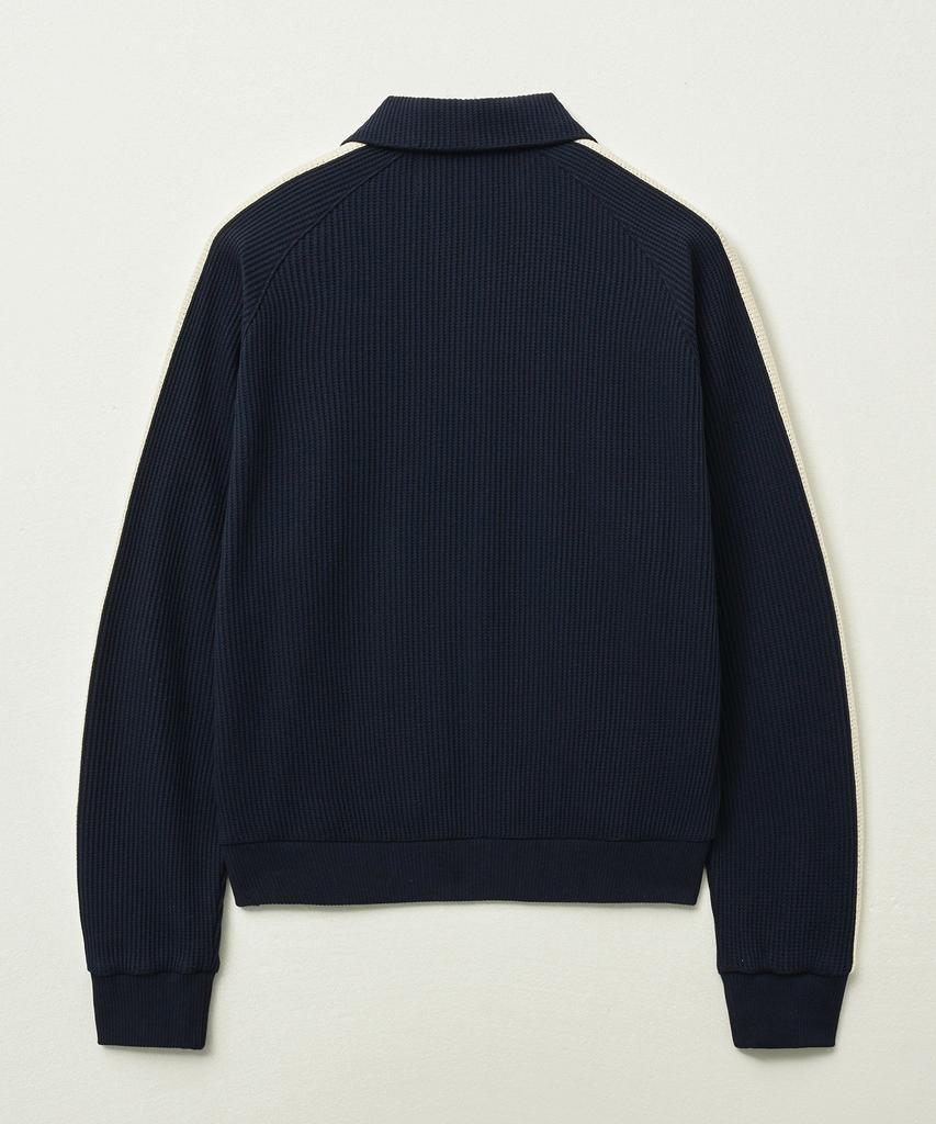 Satur Lawton Waffle Collar Track Zip-Up Jacket Navy