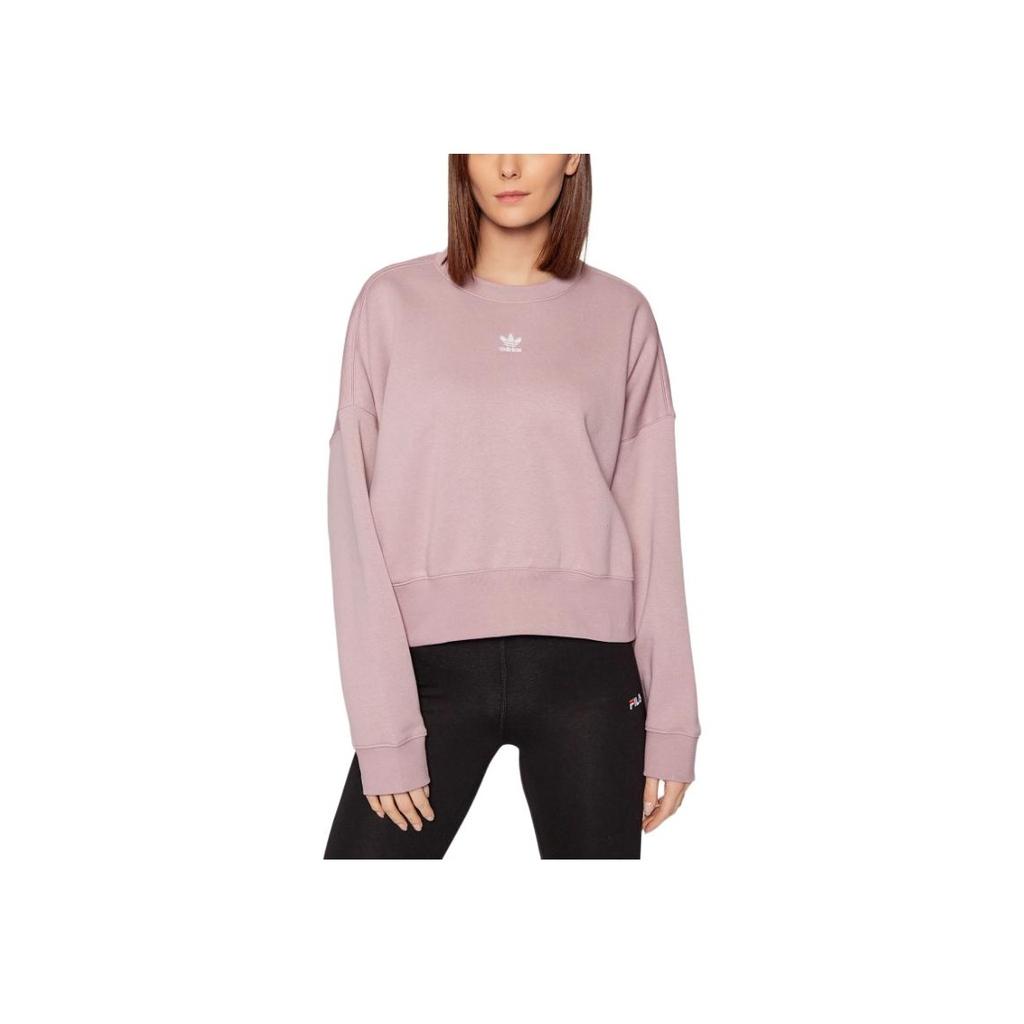 Adidas Originals Simple Casual Sports Round Neck Drop Shoulder Short Logo Sweatshirt Women sweatshirt Pink HF7480