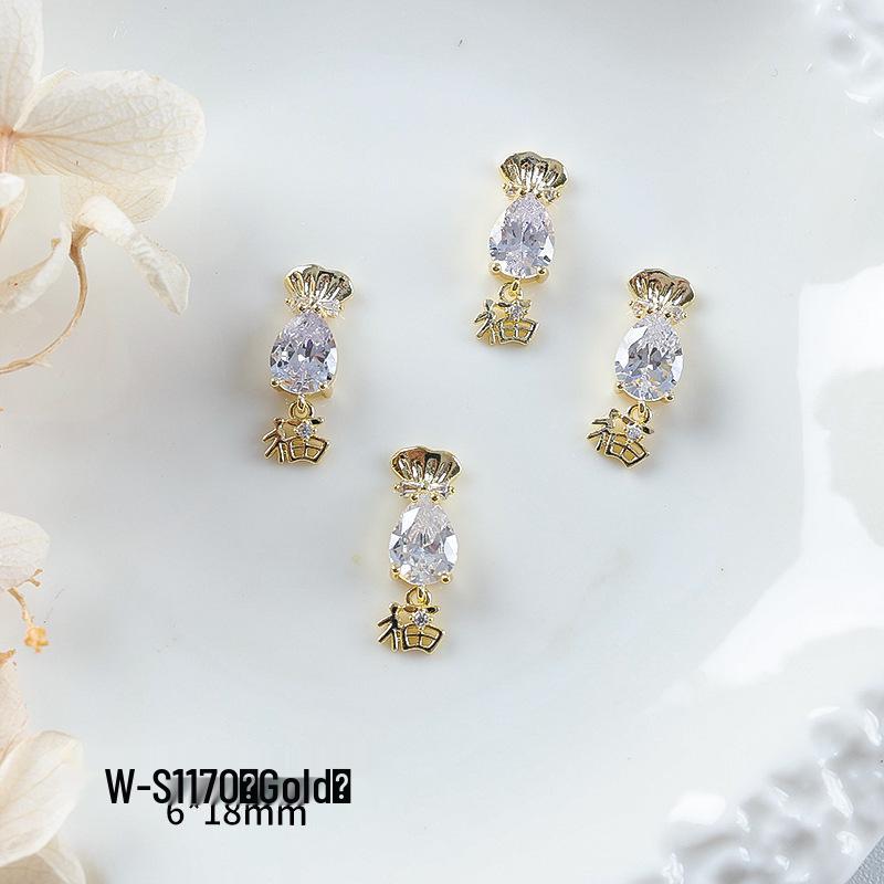 Nový rok nail art: Luxusní přívěsek Fortune Bag ze zirkonu a zlatem vykládané nositelné doplňky na nehty s kamínky