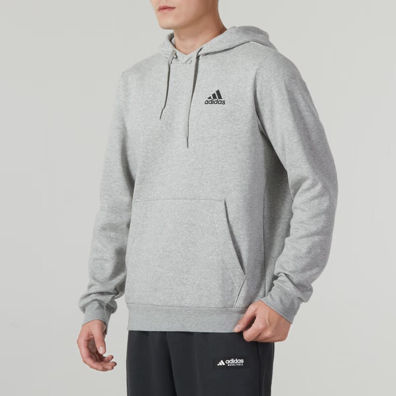 Adidas Solid Color Thickened And Fleece Lined Hooded Pullover Sweatshirt Men's Gray H12213