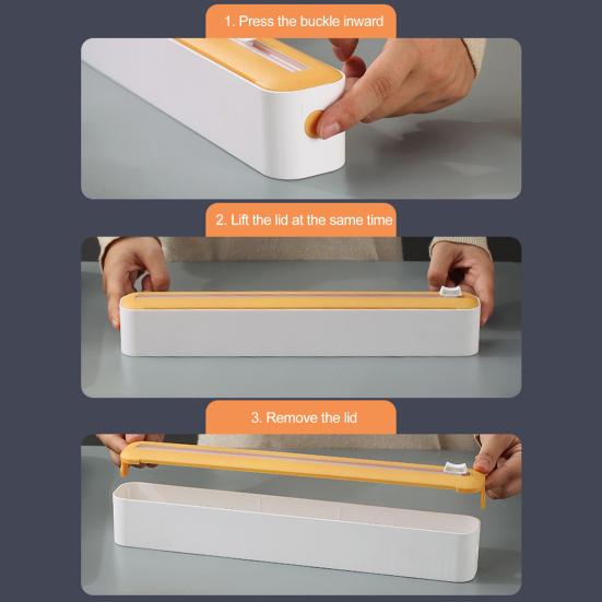 Plastic Wrap Dispenser with Slide Cutter Adjustable 2-In-1 Food Cling Wrap Film Roll Holder Cutting Tools Kitchen Gadgets