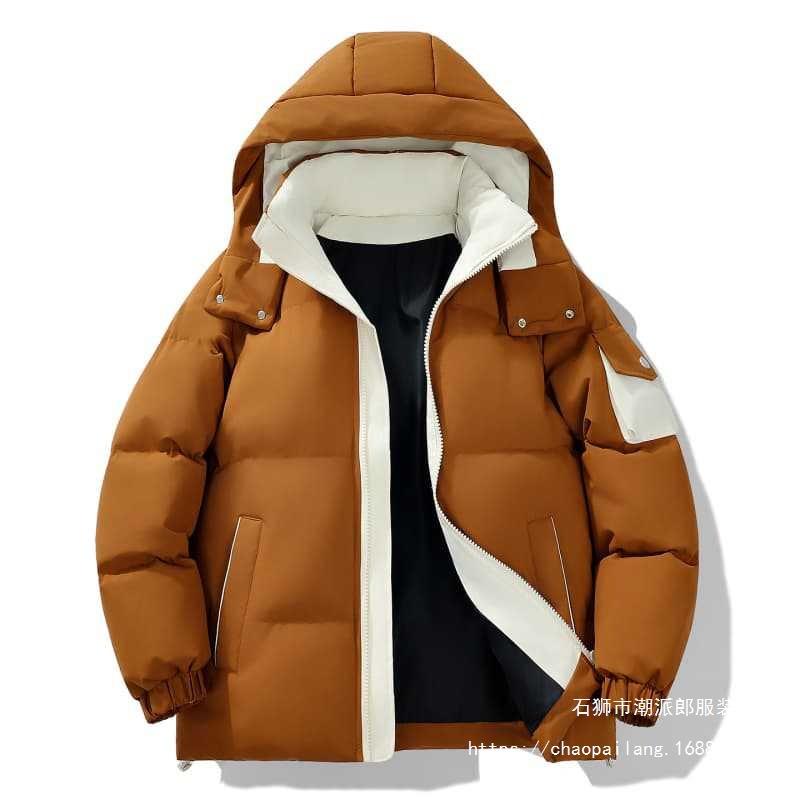 Men's Sports and Leisure Trendy Brand Hooded Cotton-padded Clothes, Winter Velvet Thickened Warm Down Cotton Bread Clothes