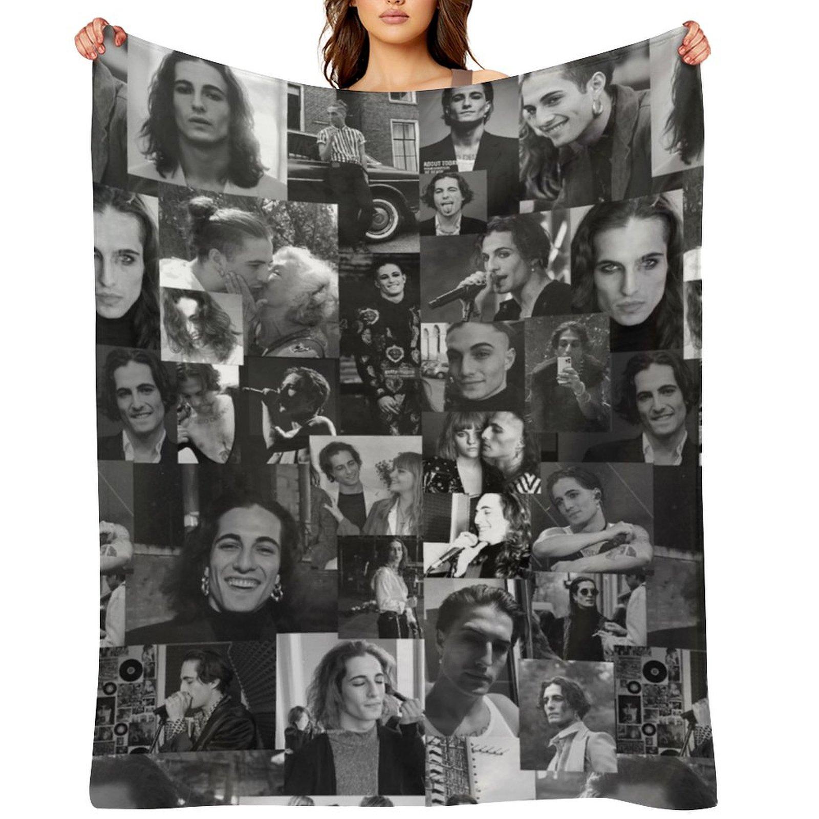 Damiano David collage photos bw Throw Blanket Furry Furrys decorative Luxury Blankets 30x40in