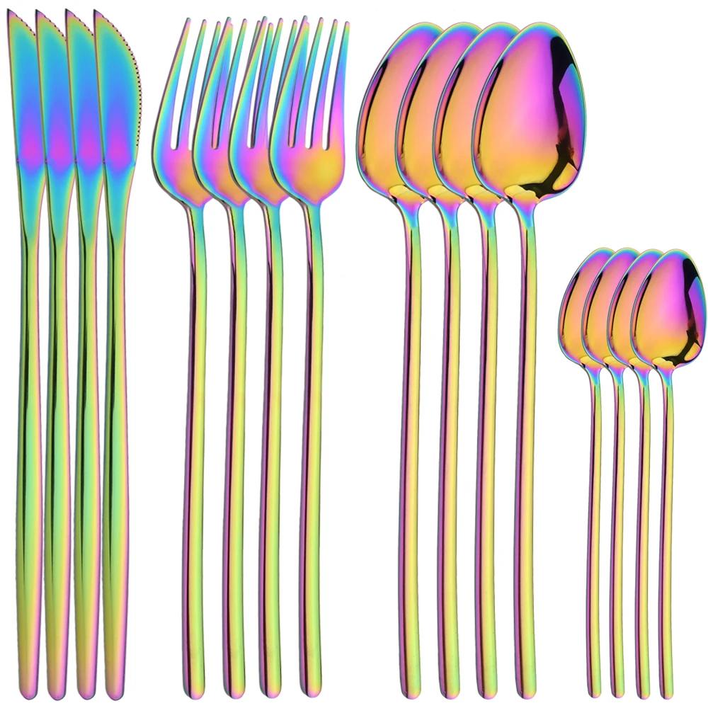 16dílná sada příborů z nerezové oceli, nádobí, nůž, vidlička, lžíce, zrcadlo, zlatý příbor, balíček, kvalitní sady příborů