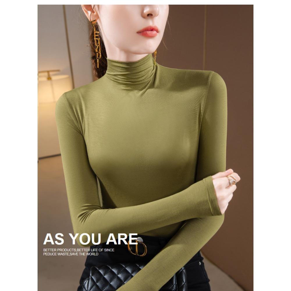 Women Mock Neck Modal Long Sleeve Tee Fleece Lined Thick Warm Base Layer Top