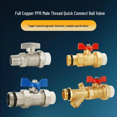 All-Copper PPR Male Thread Double Union Ball Valve for Water Pipes - Compatible with 4, 6, 20, 25, and 32 Points.