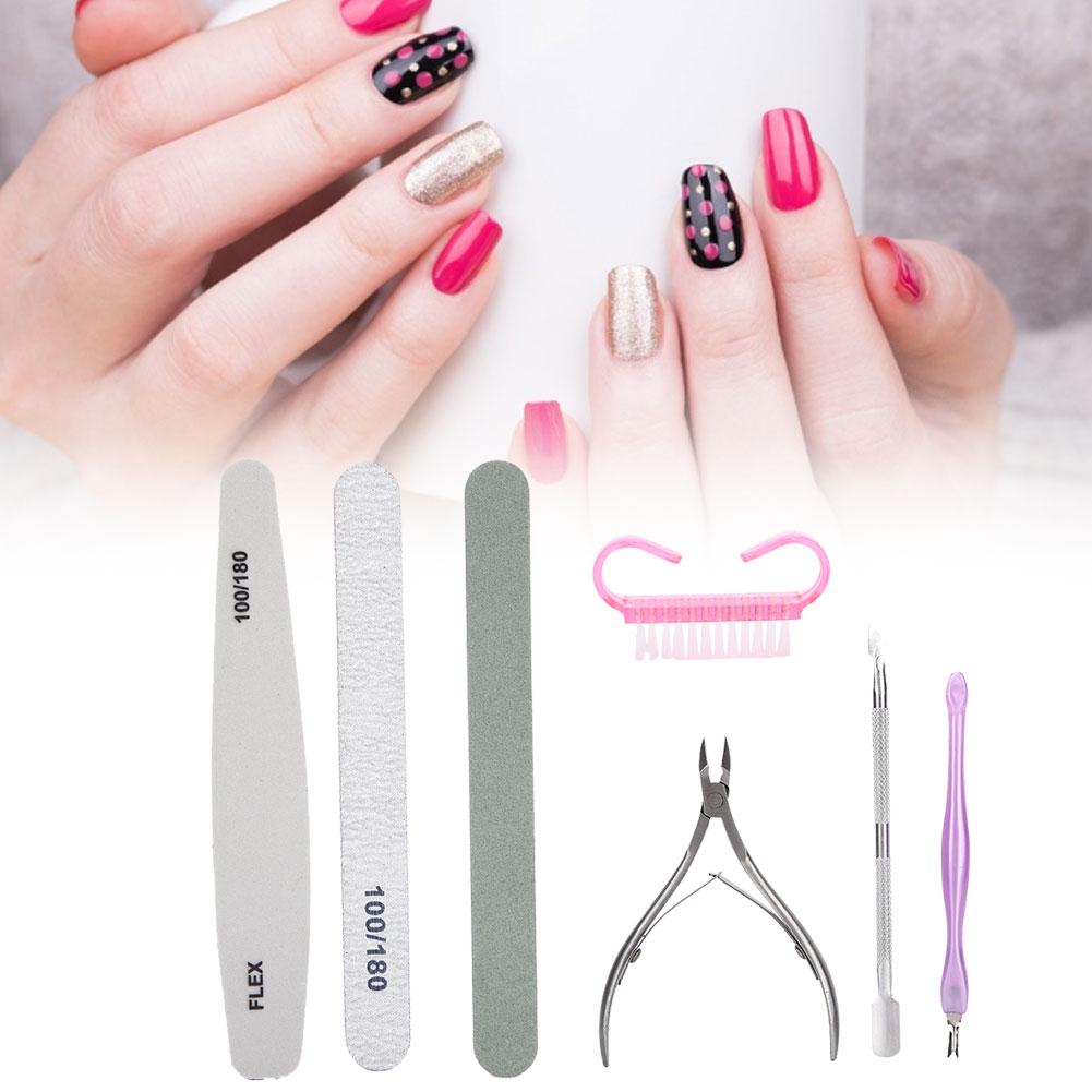 7pcs Nail File Cuticle Nippers Steel Pusher Dead Skin Removal Manicure Tool Set