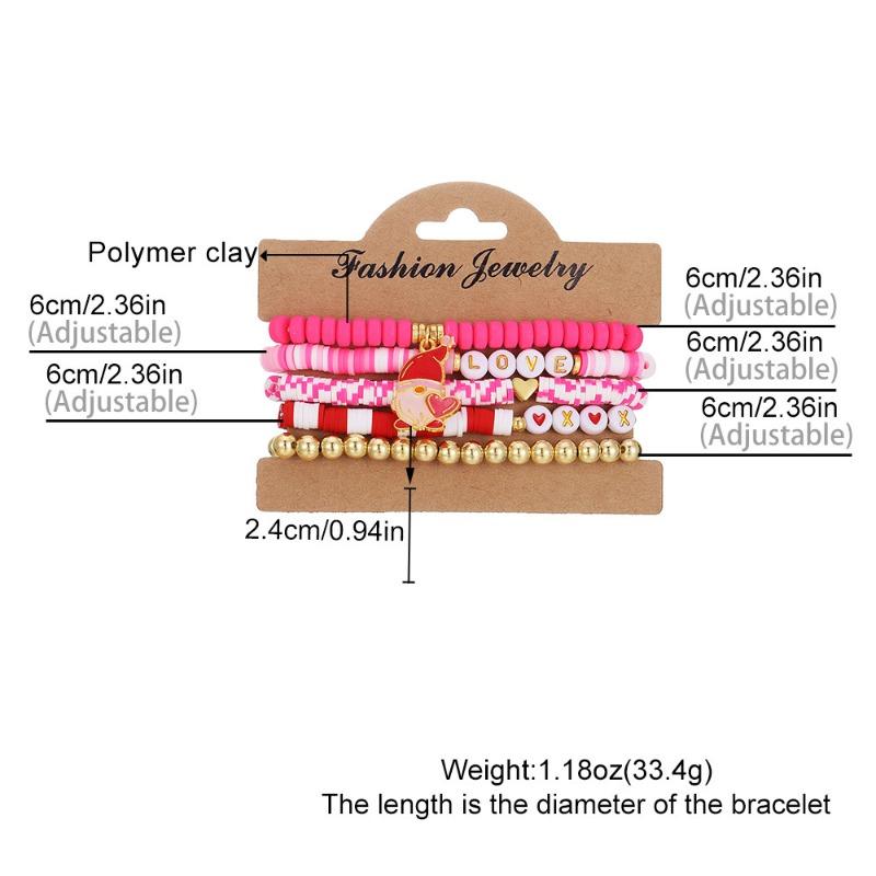 Valentine's Day Bracelet Multi-layer Stacked Pink Love Pendant Bracelet Soft Pottery Beaded Elastic Bracelet