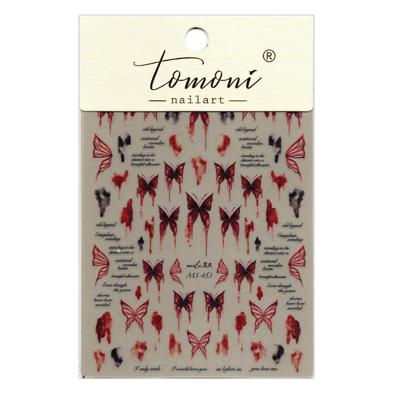 

Тomoni Тисненые наклейки для ногтей с бабочками: Кровожадный красный, тонкий и прочный дизайн пламени, наклейки для нейл-арта