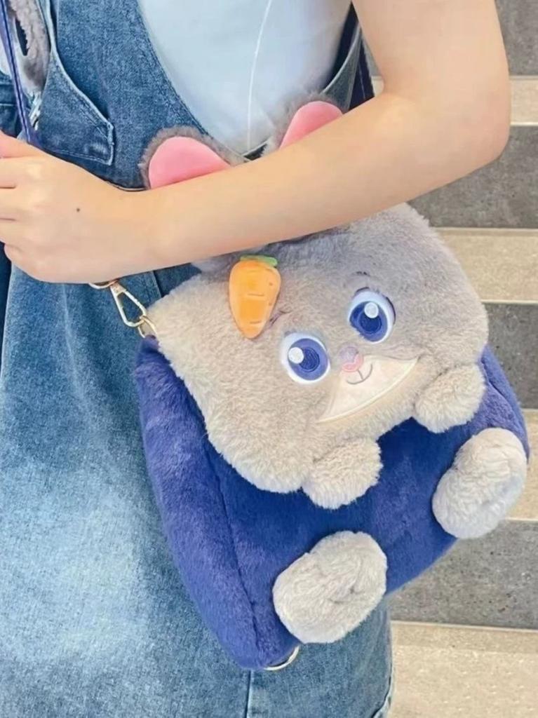 Cartoon Bunny Plush Shoulder Bag For Women With Large Capacity And Cozy Design For Daily Use