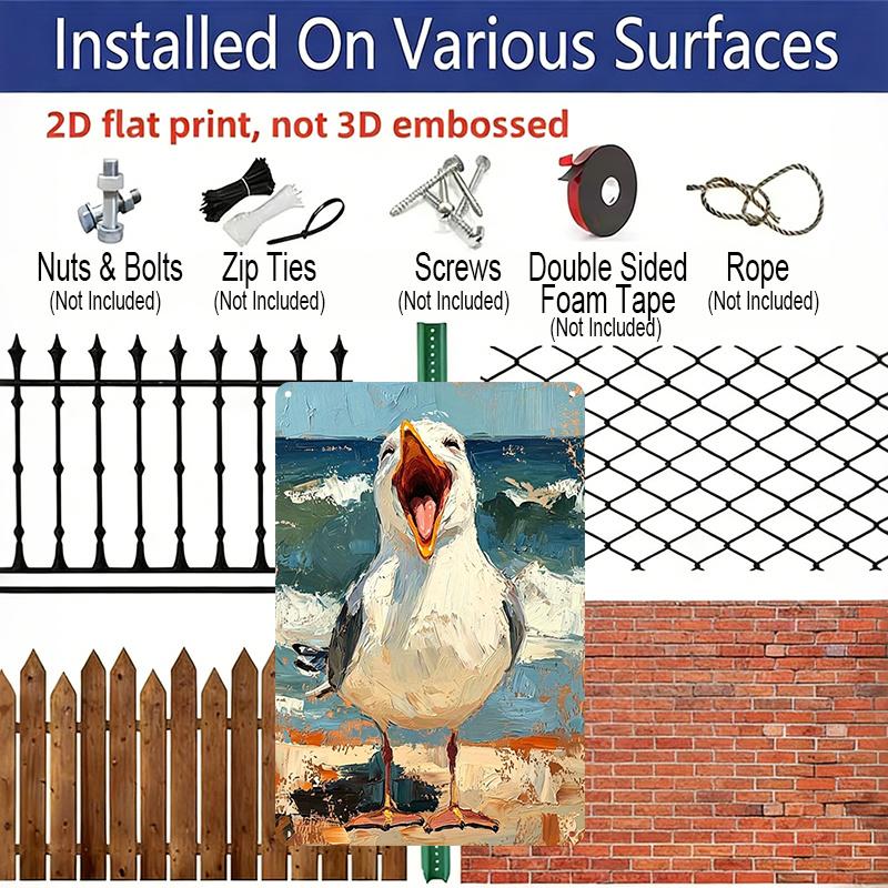 2D Flat, Retro Screaming Seagull Metal Sign - Durable Aluminum Coastal Beach Decor, Beach House Decor, Coastal Kitchen, Nautical Themed Room, Patio