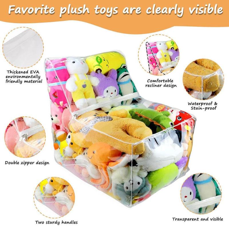 Kids 2In1 Storage Stool Chair Thickened Pvc Toy Organizer Bag Transparent Seat Creative Storage Box For Home Bedroom Playroom