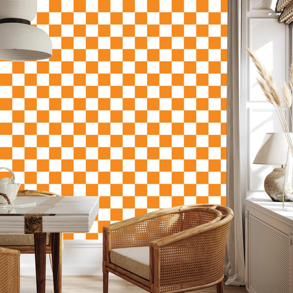 Checkerboard Wallpaper White, Gold and Cream for Living Room and Bedroom 50x1000