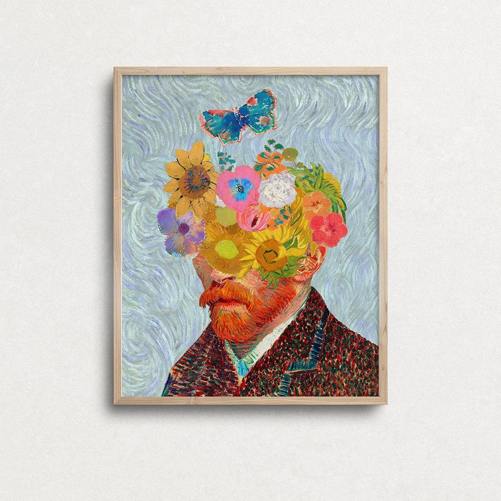 Van Gogh Figure Painting Self Portrait Abstract Canvas Painting Butterfly Flower Poster Prints Blue Wall Art Picture Room Decor