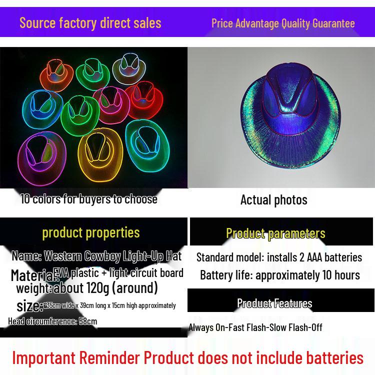 LED Glowing Cowboy Hat: Halloween & Christmas Decoration Gift