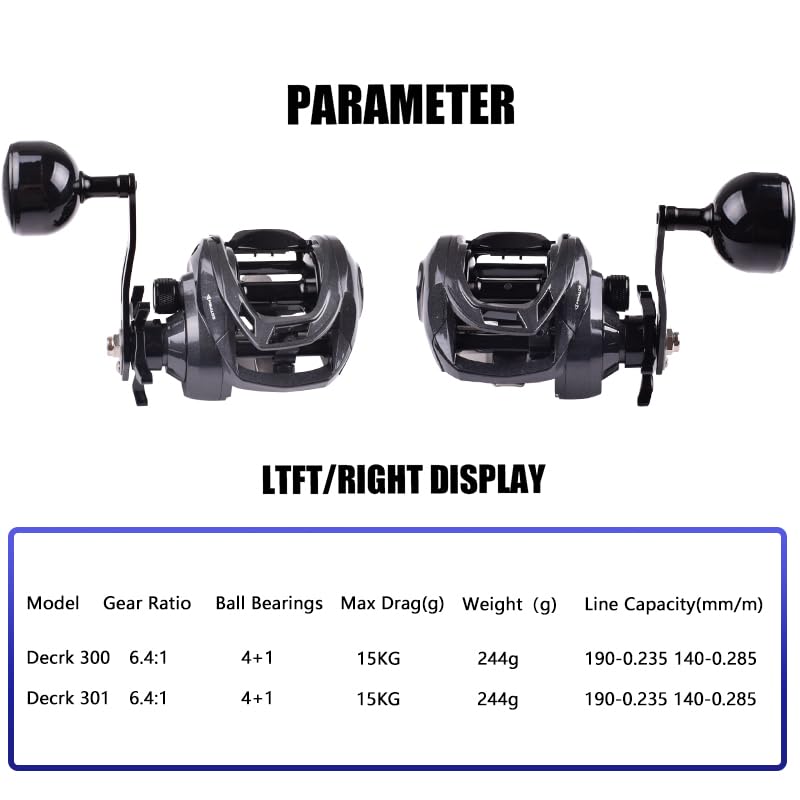 Mavllos Decrk Saltwater Fishing Baitcasting Reel with Single 15kg Drag Waterproof Handle, Force, 6.41 Ratio, (Right-Handed)