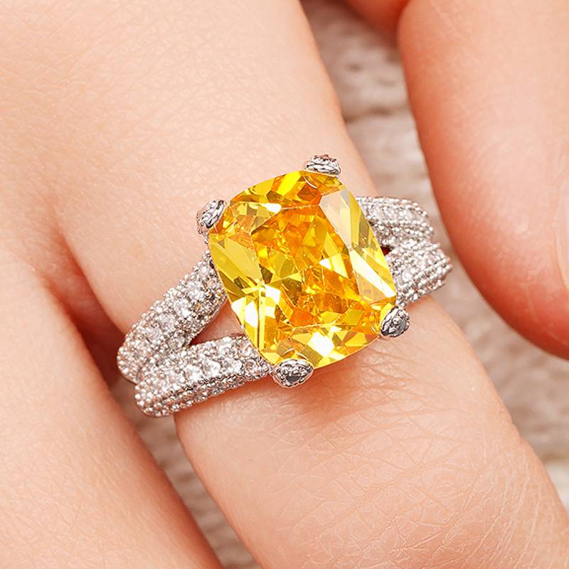 

Huitan Women Ring Inlaid Bright Yellow Cubic Zirconia Luxury Accessories Trendy Copper Color Zircon for Party Engagement Daily 6