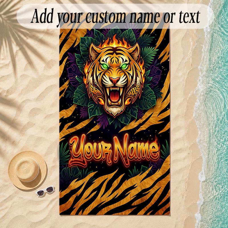 Leopard Theme Soft Beach Towel Personalized Custom Name Text Towel Portable for Beach Pool Travel