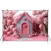 Mocsicka Valentine's Day Photo Backdrop Pink House Tree Balloons Flowers Wallpaper Decorations Wedding Backgrounds Studio Banner