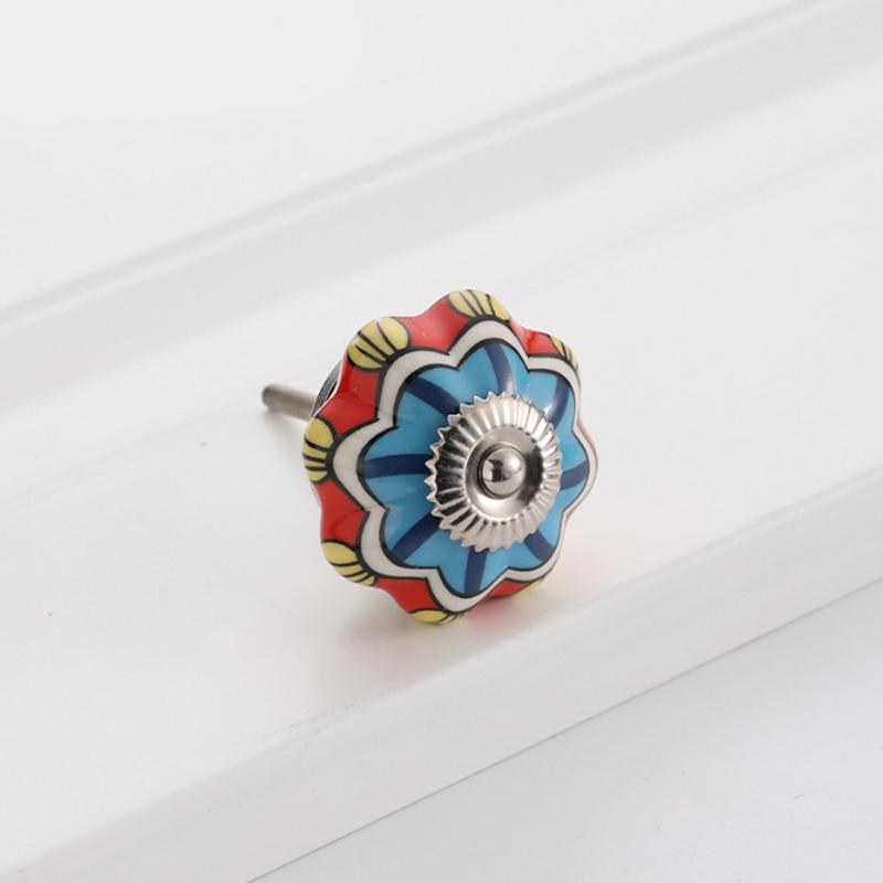 1PC Iron Material Exquisite Painted Pattern Drawer Handle Pumpkin Shape European Style Door Handle Luxury Multicolor