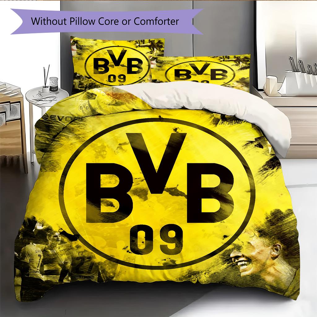 Borussia Dortmund Team Logo Muster Bettwäsche Heimdekoration Geburtstagsgeschenk (1 Bettbezug + 2 Kissenbezüge, ohne Füllung)