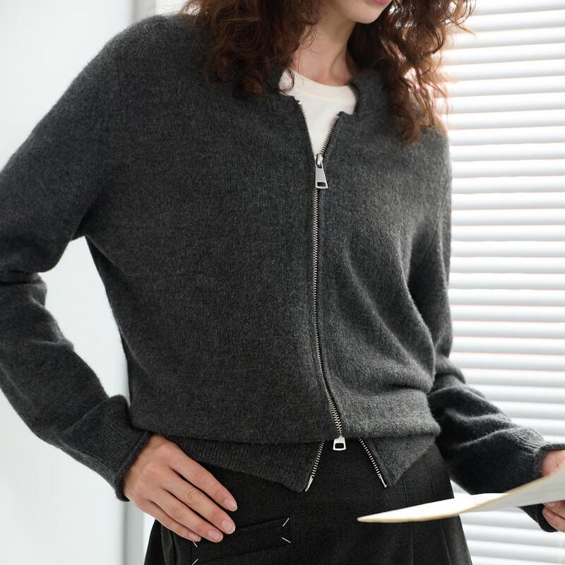 Sancai Damen 2025 Winter Stehkragen Reißverschluss Strickjacke