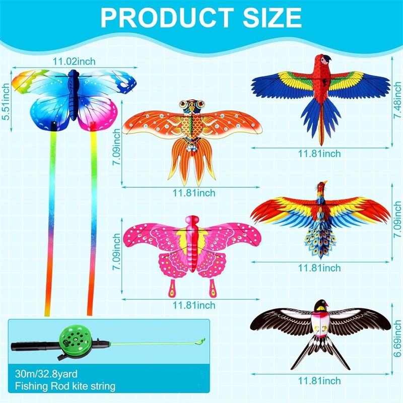 Mini Fishing Rod Kite For Kids Vivid Butterfly Swallow Parrot Easy To Fly Family In Spring Outdoor Fun Sports Toys Kites