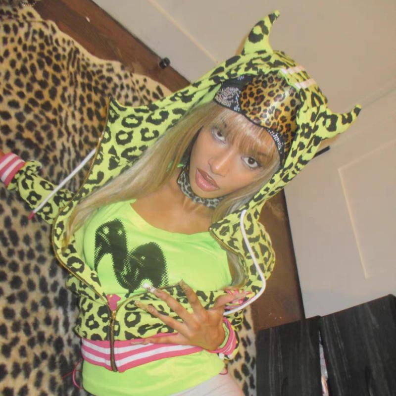 

HODZ Yellow Leopard Print Devil Horn Hoodie - Unisex European & American Trendy Zipper Jacket, Y2K Style Large