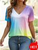 Damen T-Shirt Ombre Grafik Stilvoll Lässig Kurzarm V-Ausschnitt Regulär Oberteile Täglicher Druck Sommer Farbverlauf Damen Mode T-Shirts