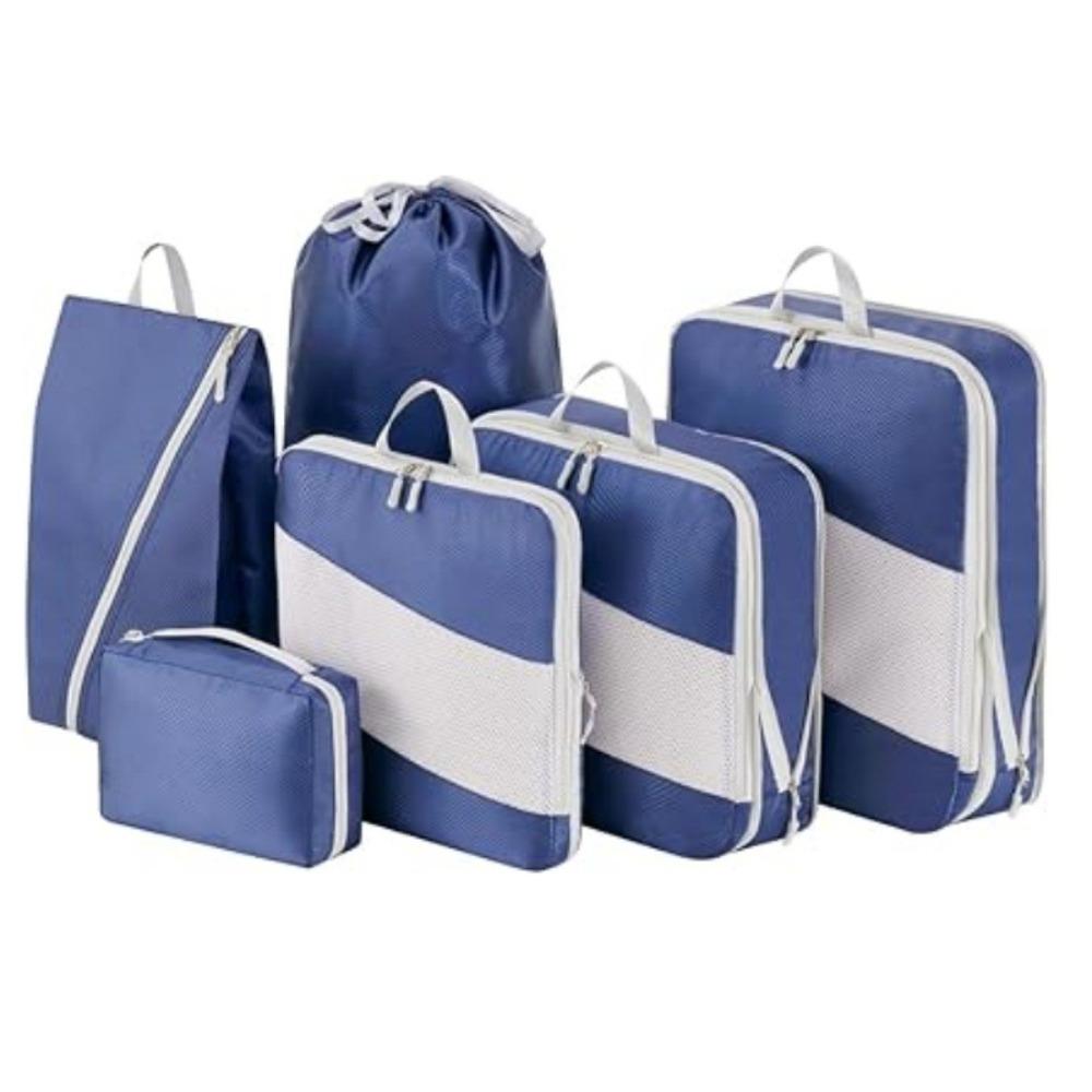 6-Piece Set Compression Feature Travel Organizer Cubes Space-Saving Organizer  Suitcase Packing