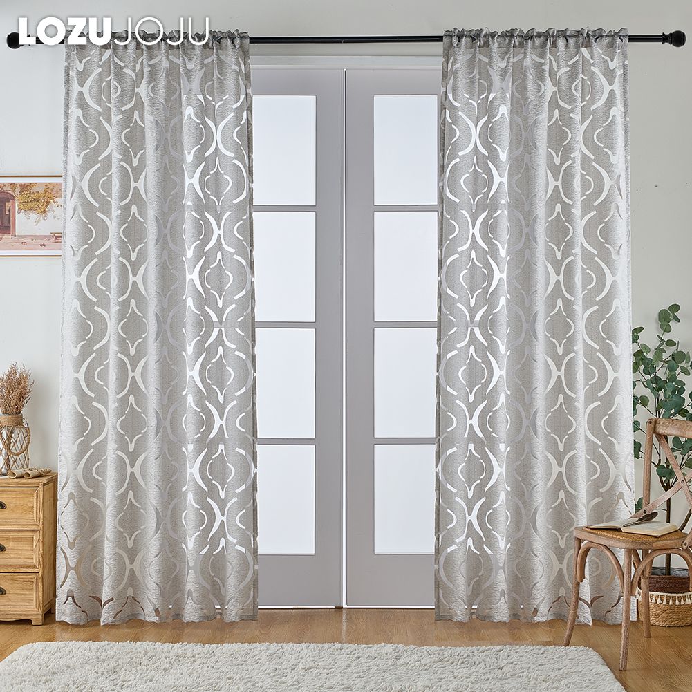 1PC LOZUJOJU 10% Blackout Fashion Versatile Tulle Personalized Floral Jacquard Grey Sheer Curtain for Kitchen Living Room Bedroom Window Home Decor