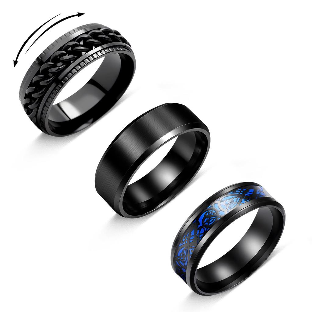 Xiyin Men's Black Titanium Steel Rotating Chain Ring