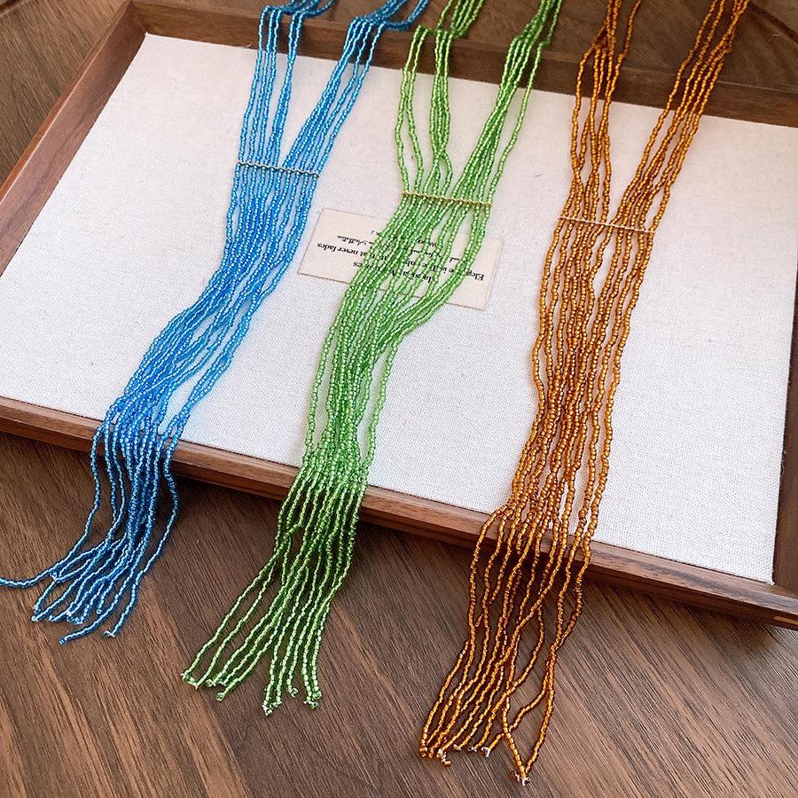 Colorful Glass Bead Multi-Layer Tassel Necklace: Elegant & Versatile Clavicle Chain for Women