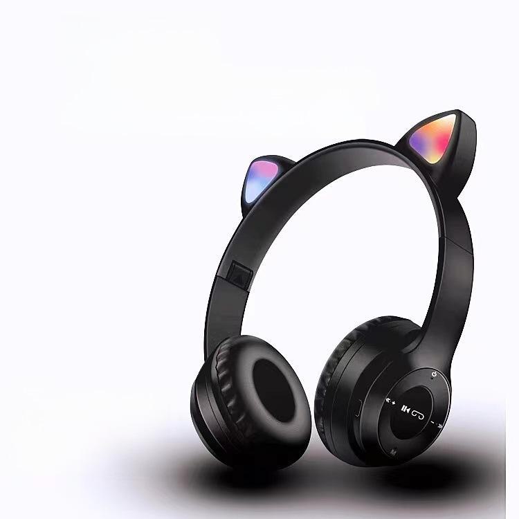 

«Беспроводные Bluetooth-наушники с кошачьими ушками и цветной подсветкой P47M» чёрный