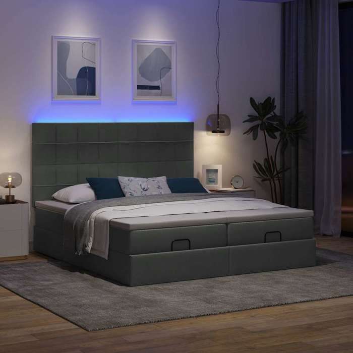 VidaXL Ottoman Bed Frame with Mattress Dark Grey 200x200cm Fabric, Bed Frame, Upholstered Bed Frame, Bed Frame 3314549