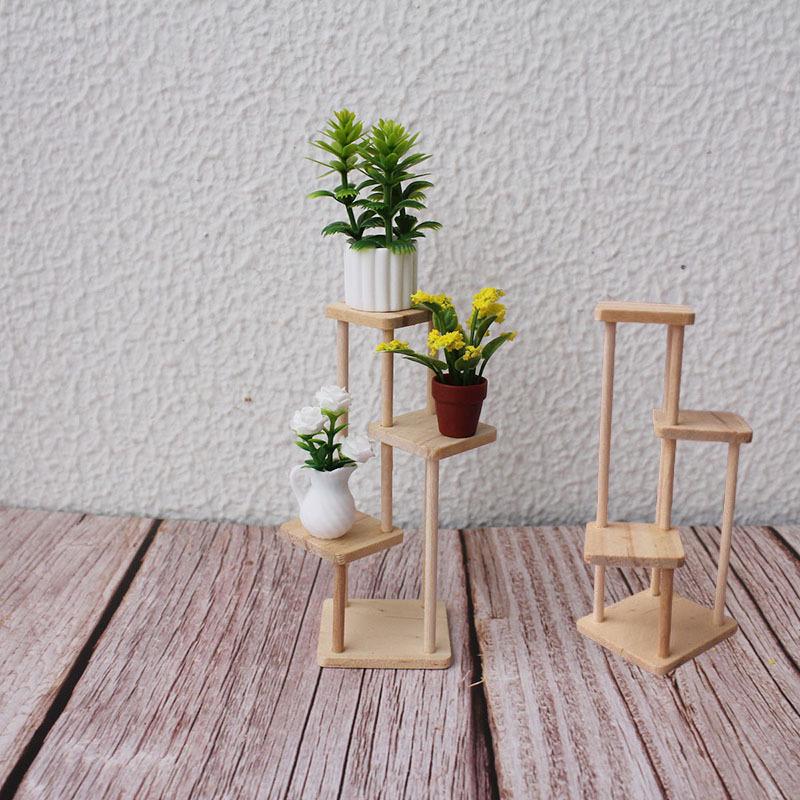 Compact Wooden Shelf & Potted Plant Set - Multi-Layer Display Stand for Home Décor