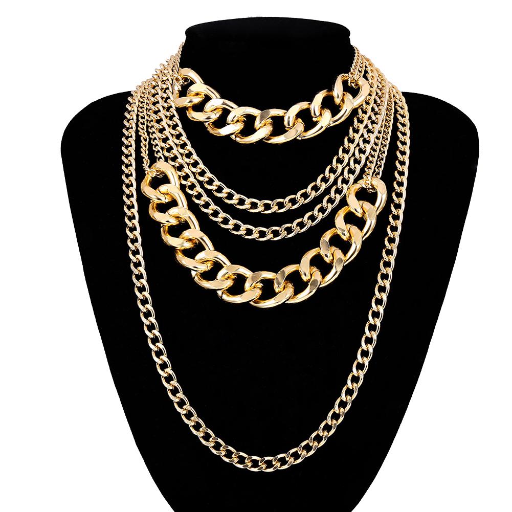Stylish Punk Women Multi-layer Curb Chain Statement Necklace Rock Hip-hop Jewelry Gift Jewelry Decor
